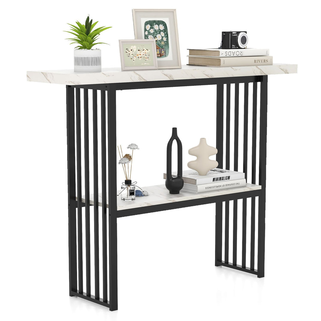2-Tier Faux Marble Console Table for Entryway Living Room Bedroom