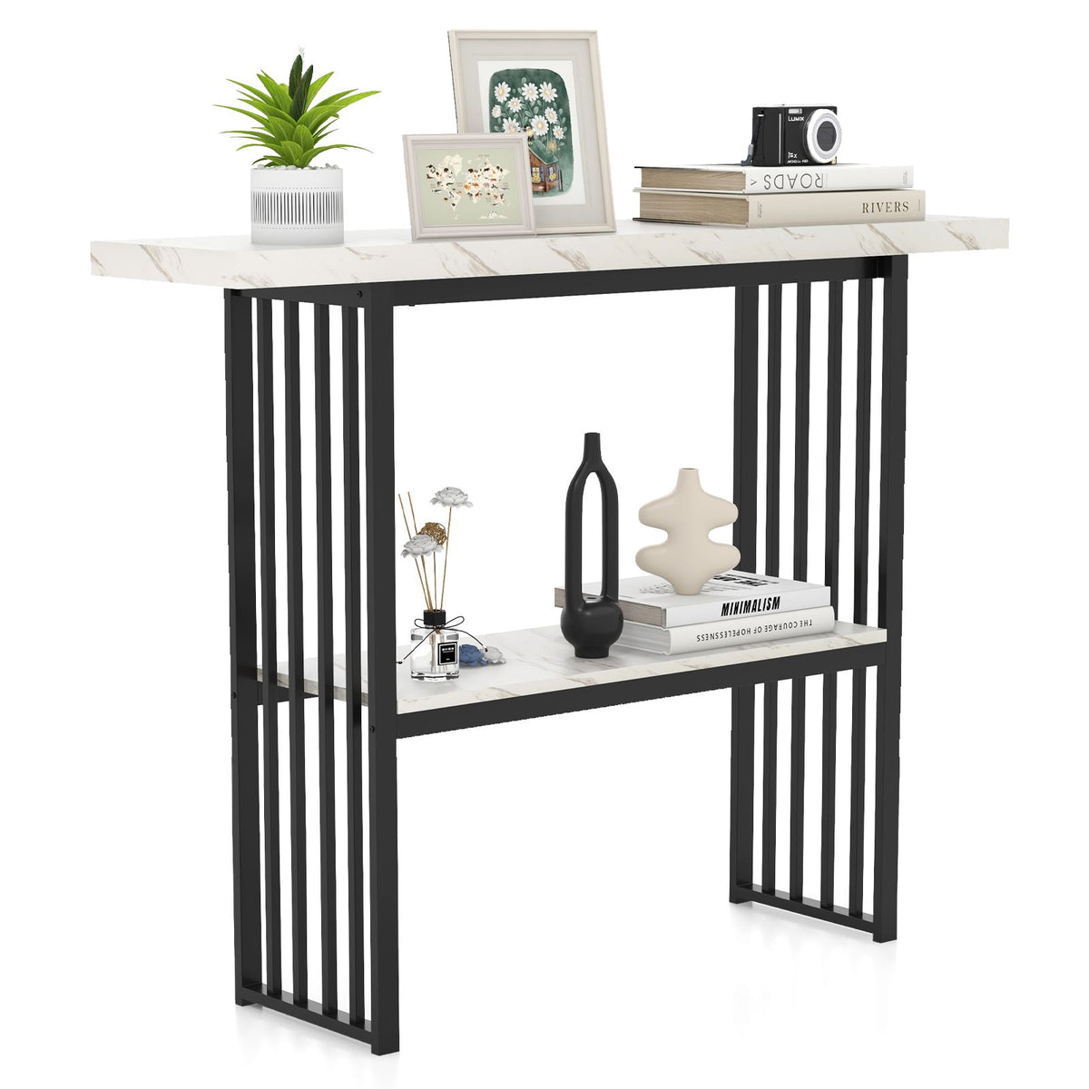 2-Tier Faux Marble Console Table for Entryway Living Room Bedroom