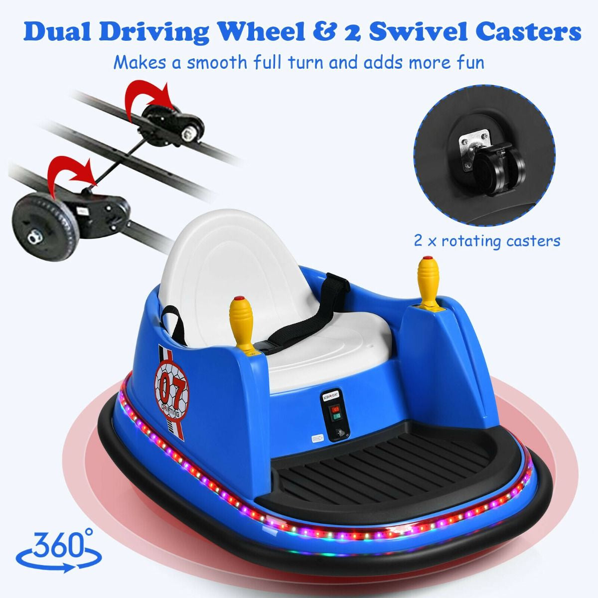 SEDOL Kids 6V Electric Bumper Car for Toddlers 360° Zero-Turn Waltz Car with Parental Remote Control Wall-Safe Rubber Bumper and Flashing LED Light Show