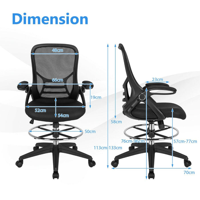 Mesh Drafting Chair with Flip-Up Armrests and Mid-Back Padded