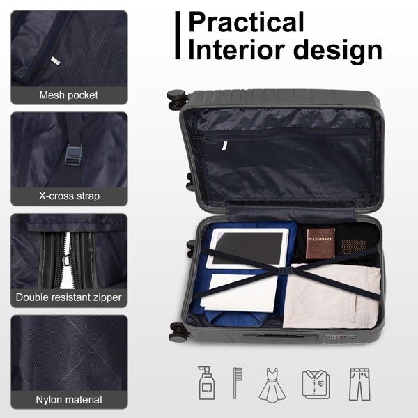 4-Piece Luggage Set with Handbags & Toiletry Kit – Durable Hard Shell Suitcases 18"/20"/24"/28" with Spinner Wheels, Travel Tote & Wash Bag – Dark Grey