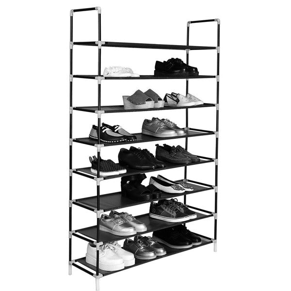 10-Tier Shoe Rack – Extra Large 100cm Fabric Shoe Storage Organiser with Steel Frame & Dustproof Cover (Black)