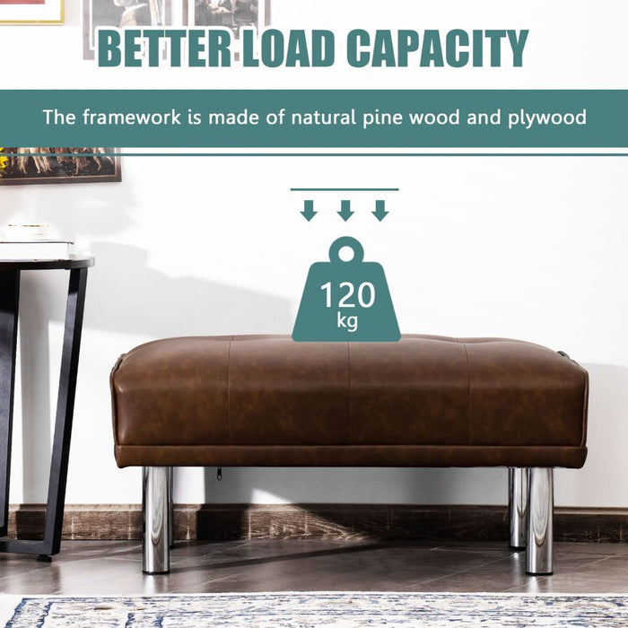 Leather Tufted Upholstered Ottoman Bench for Living Room Entryway