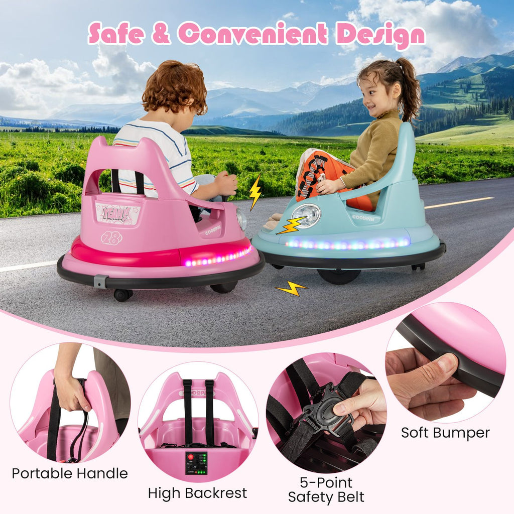 SEDOL 12V High-Performance Kids Bumper Car with 5-Point Safety Harness 360° Zero-Turn Dual Joysticks and 5-Mode LED Light Show – 12V Powered for Ages 3+