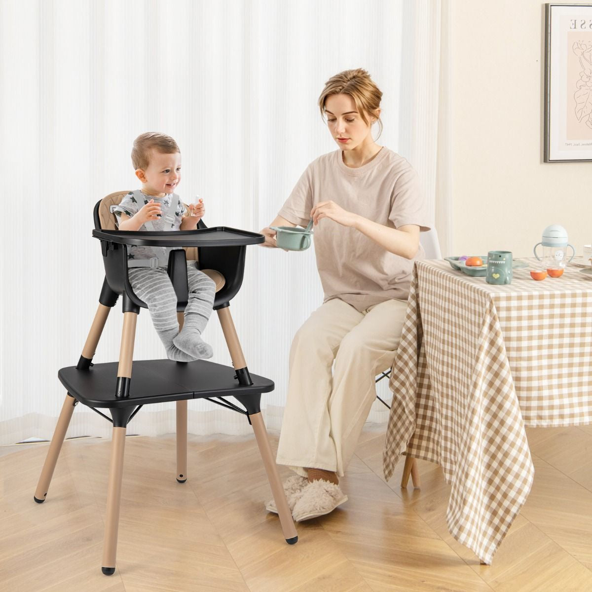SEDOL 5-in-1 Convertible Baby High Chair & Independent Play Table Set with 5-Point Safety Harness 2-Position Removable Tray and Waterproof Easy-Clean Cushion
