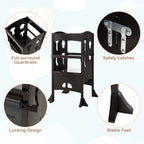 SEDOL Folding Montessori Learning Tower for Toddlers Space-Saving Height Adjustable Kitchen Helper Stool with Safety Latches and Full-Surround Guardrails