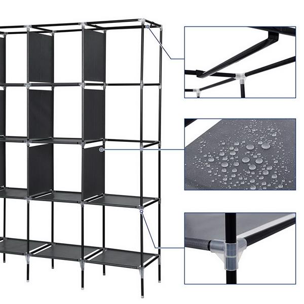 67" Portable Clothes Wardrobe – 12-Shelf Fabric Closet Organiser (Grey)