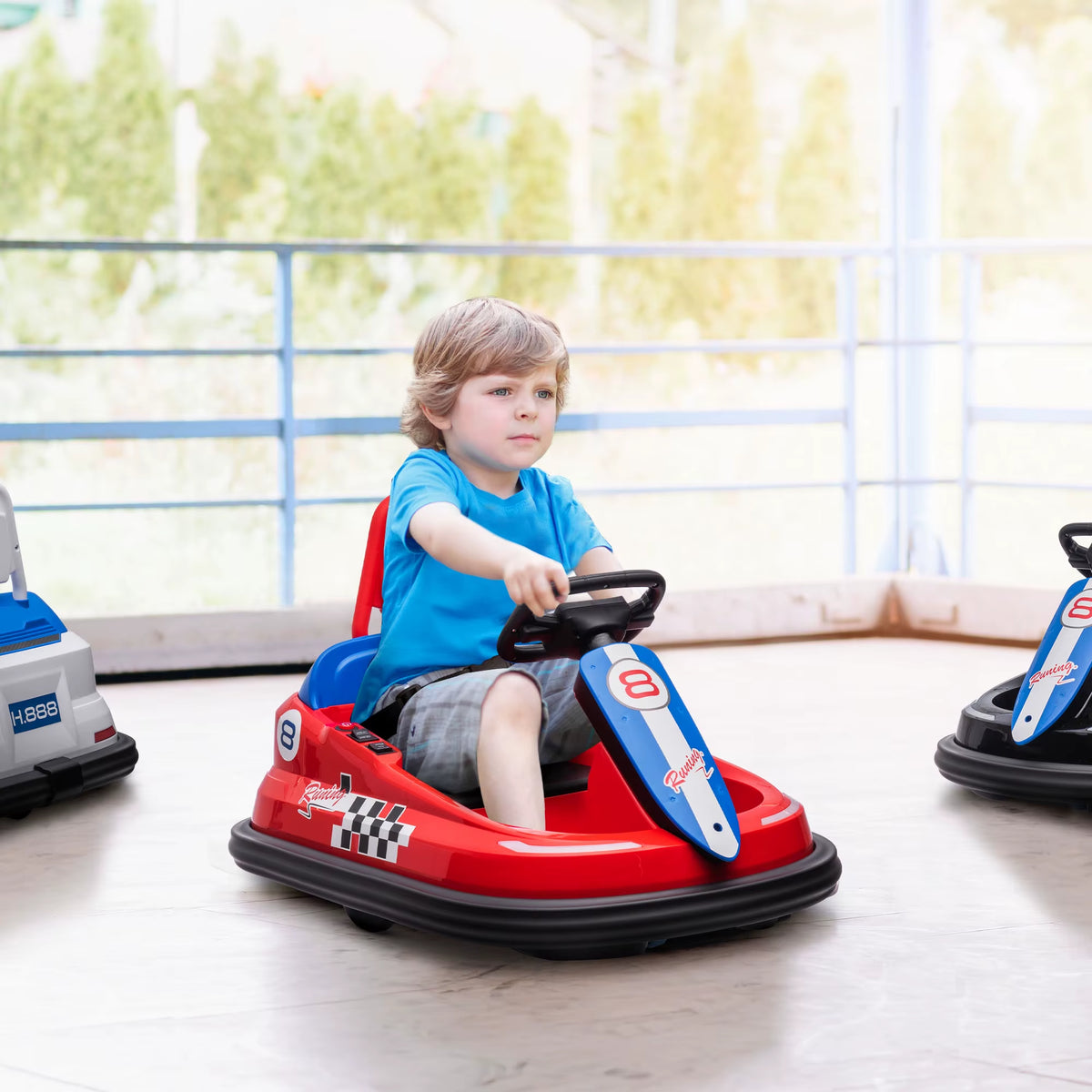 SEDOL Kids 6V Electric Bumper Car for Toddlers 360° Spin Waltz Car with Parental Safety Handle LED Light Strips and Integrated Music System for Indoor & Outdoor Play