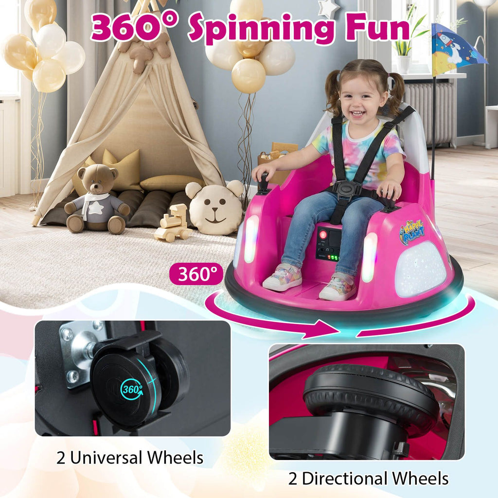 SEDOL 12V High-Performance Kids Bumper Car with 5-Point Safety Harness 360° Zero-Turn Dual Joysticks Parental Remote Control and 5-Mode LED Light Show