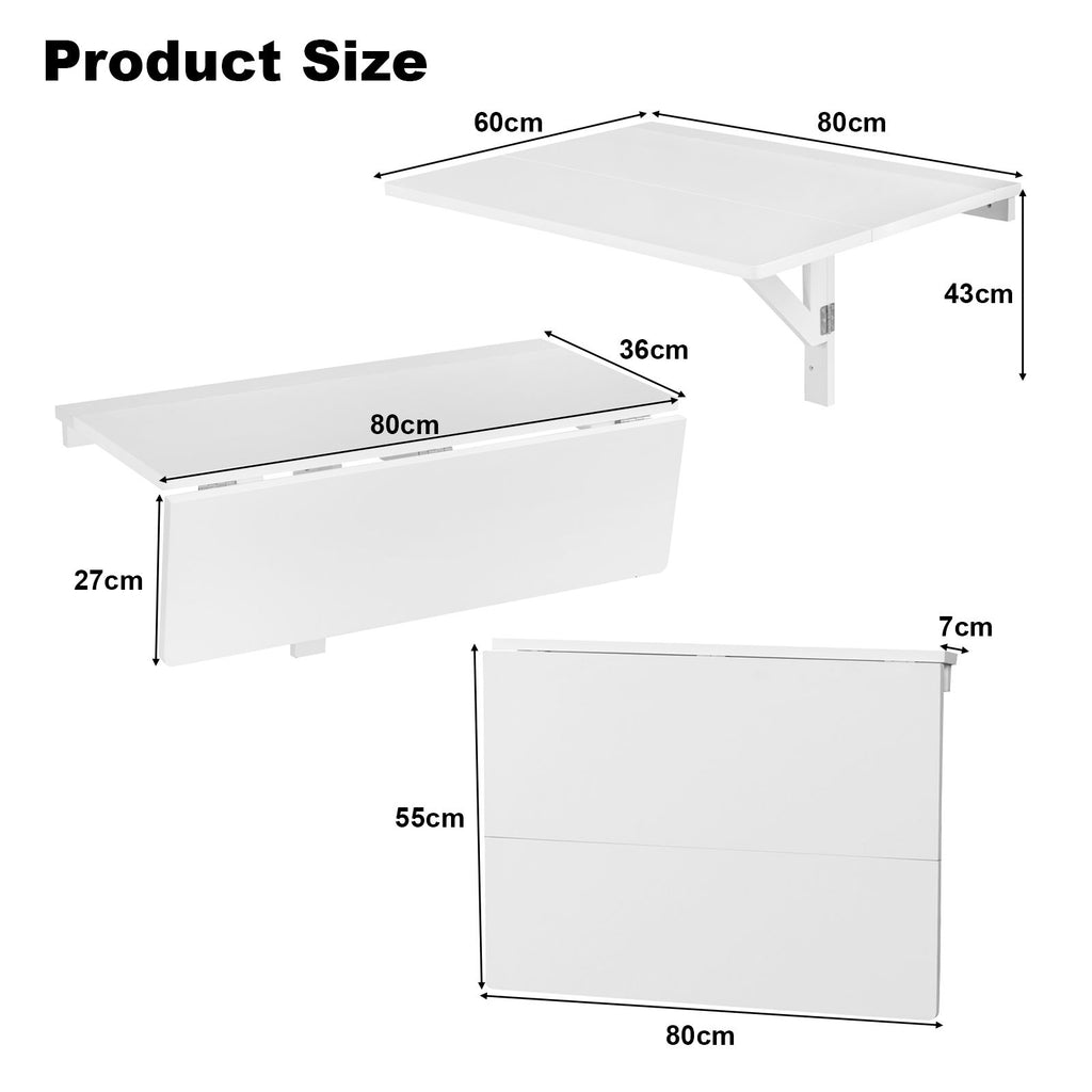 80 X 60 Cm Wall Mounted Folding Table Drop-Leaf Floating Writing Desk