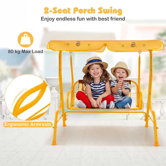 2-Seater Kids Swing Chair with Adjustable Canopy & Safety Belts