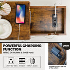 Industrial Slim Sofa Side Table with Charging Station and Flip Top