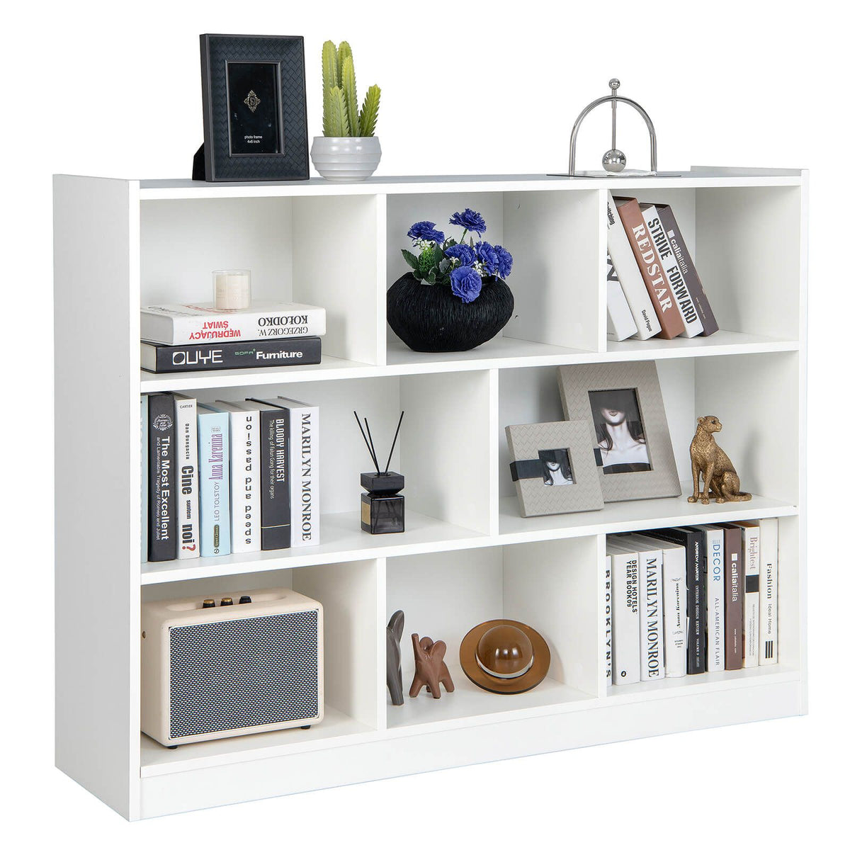 3-Tier Wooden Cube Bookcase with 8 Compartments