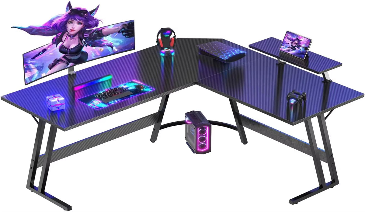 L Shaped Gaming Desk 150X130X75Cm with Removable Monitor Stand, Corner Computer Desk Large PC Writing Table for Home and Office