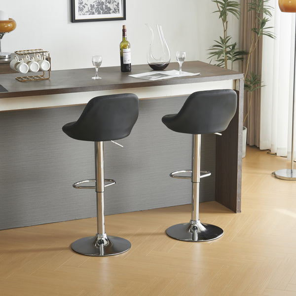 Adjustable PU Leather Counter & Bar Stool Set of 2 – Swivel 360°, Gas‑lift Height, Backrest, Footrest – Black