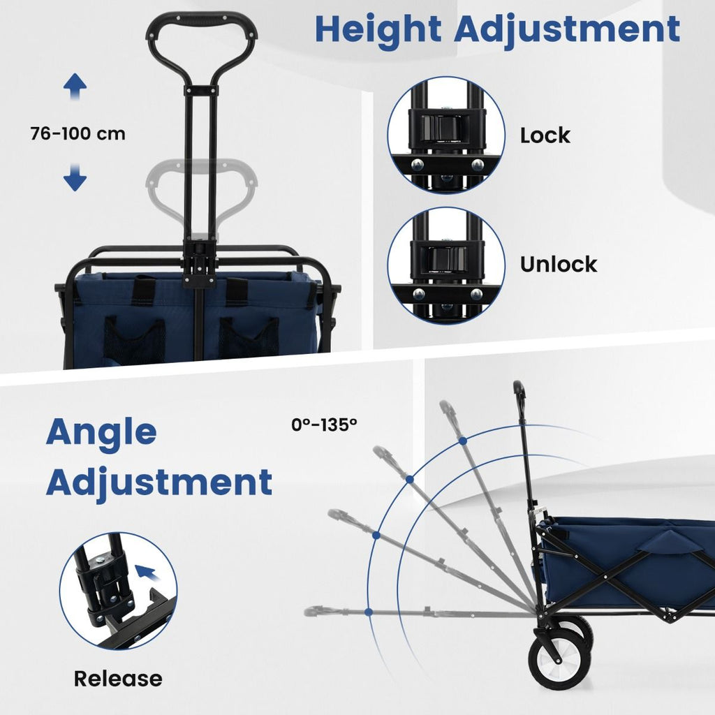 Heavy Duty Camping Garden Cart with Adjustable Handle and Drink Holders