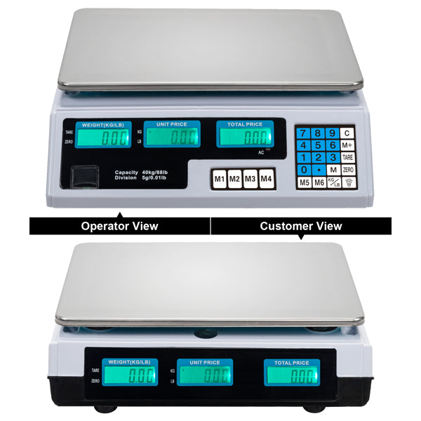 30–40kg  Digital Price Computing Scale – Vegetable & Retail Weighing Scale with Backlit LCD Display, 5g Precision & UK Plug – Silver & White