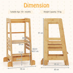 SEDOL Sustainable Bamboo Montessori Learning Tower for Toddlers 4-Level Adjustable Height Kitchen Helper Stool with A-Frame Anti-Tip Safety Rail – 70kg Capacity