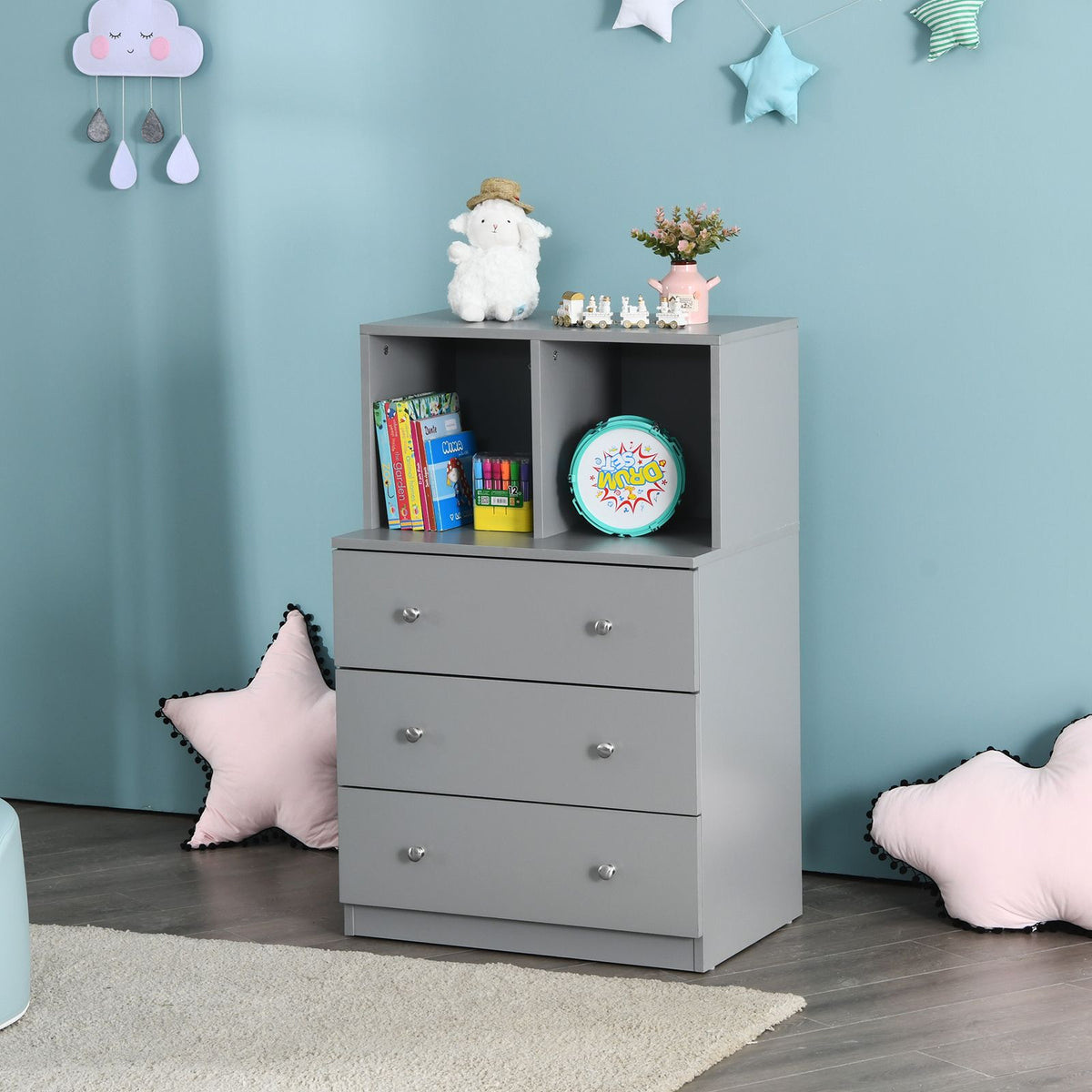 3-Drawer Dresser with 2 Open Compartments for Living Room Bedroom