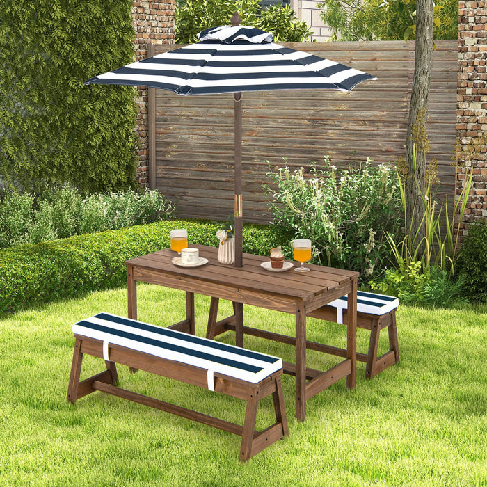 Kids Picnic Table with Cushions & Adjustable Umbrella – Fir Wood Play Table for 4