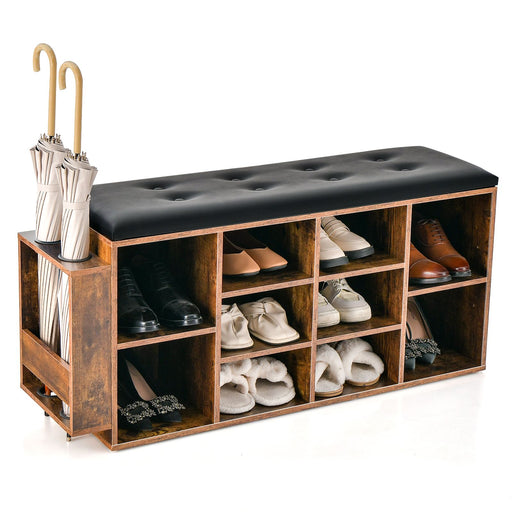 Shoe Storage Bench with Umbrella Stand and Padded Cushion