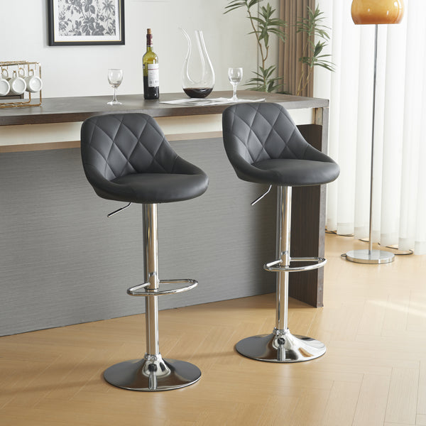 Adjustable PU Leather Counter & Bar Stool Set of 2 – Swivel 360°, Gas‑lift Height, Backrest, Footrest – Black