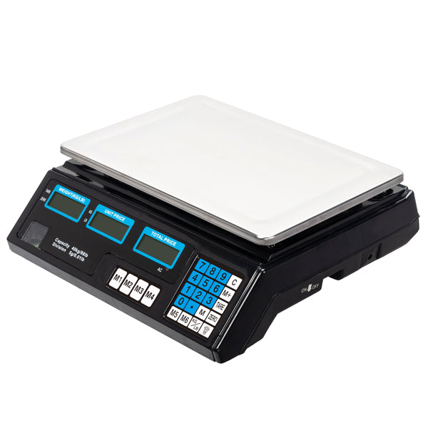 30–40kg  Digital Price Computing Scale – Vegetable & Retail Weighing Scale with Backlit LCD Display, 5g Precision & UK Plug – Silver & Black