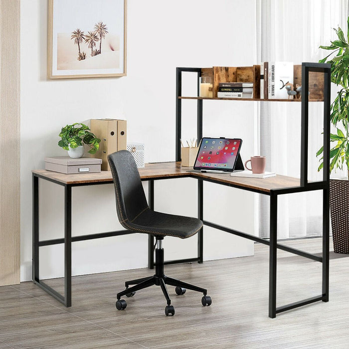 L-Shaped Corner Computer Desk with Storage Bookshelf