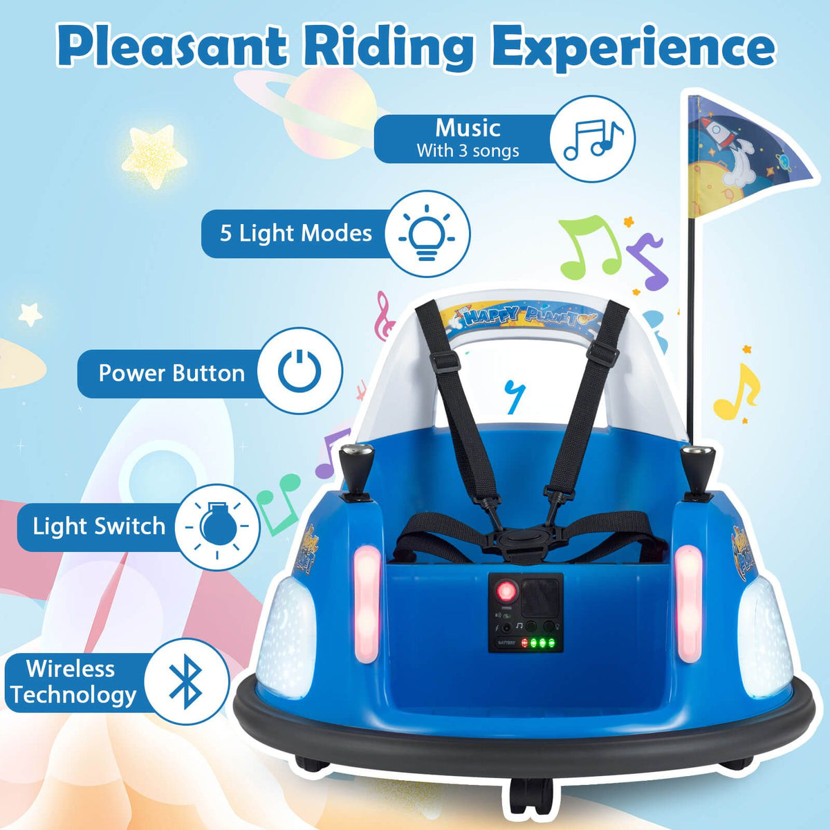 SEDOL 12V High-Performance Kids Bumper Car with 5-Point Safety Harness 360° Zero-Turn Dual Joysticks Parental Remote Control and 5-Mode LED Light Show