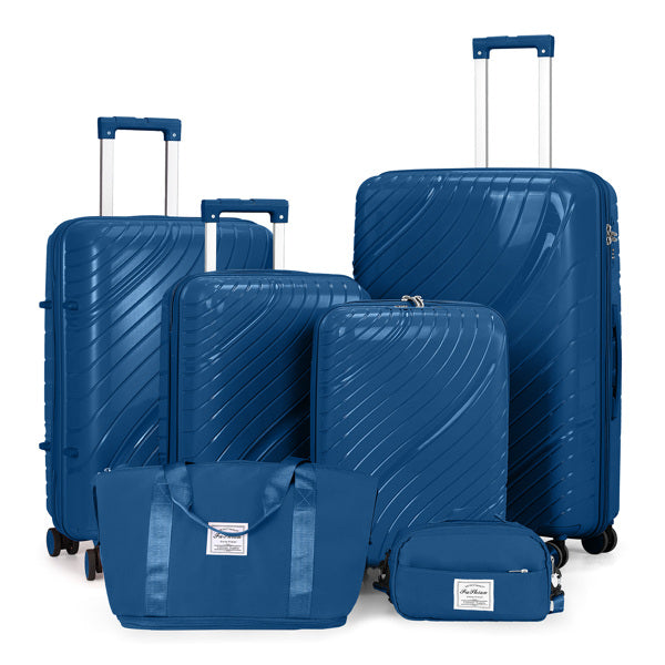 4-Piece Luggage Set with Handbags & Toiletry Kit – Durable Hard Shell Suitcases 18"/20"/24"/28" with Spinner Wheels, Travel Tote & Wash Bag – Dark Blue
