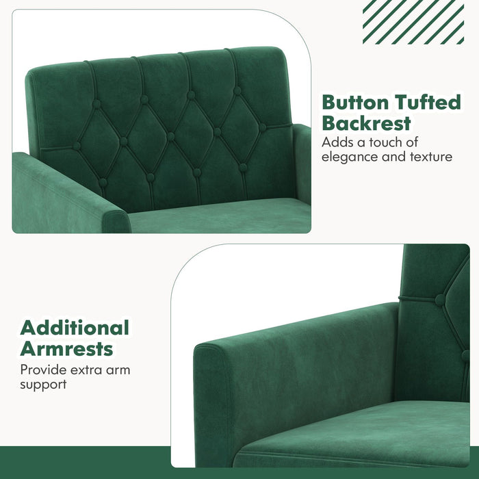 Modern Velvet Accent Chair with Button Tufted Back and Golden Metal Legs