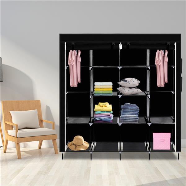 67" Portable Clothes Wardrobe – 12-Shelf Fabric Closet Organiser (Black)