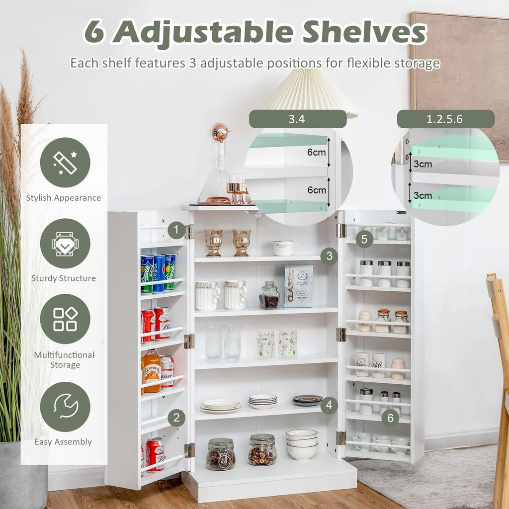 2-Door Pantry Cabinet with 6 Adjustable Shelves