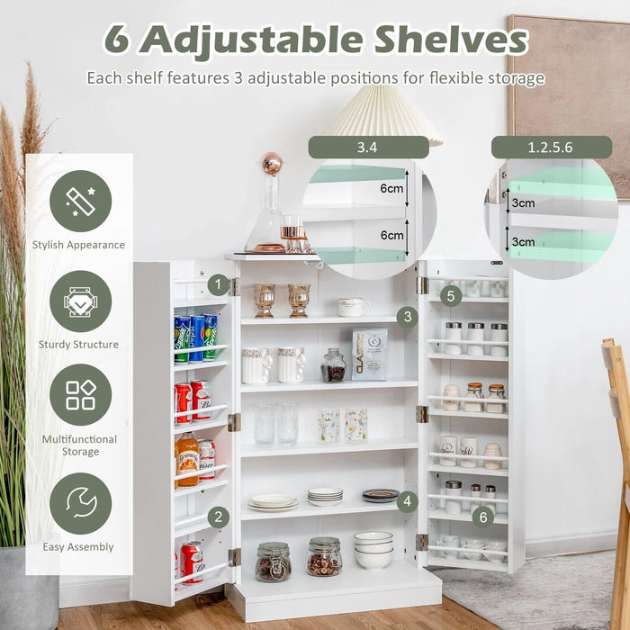 2-Door Pantry Cabinet with 6 Adjustable Shelves
