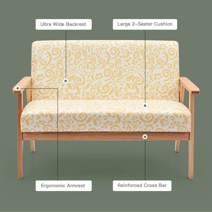 2-Seater Wooden Upholstered Loveseat with Rubber Wood Armrests