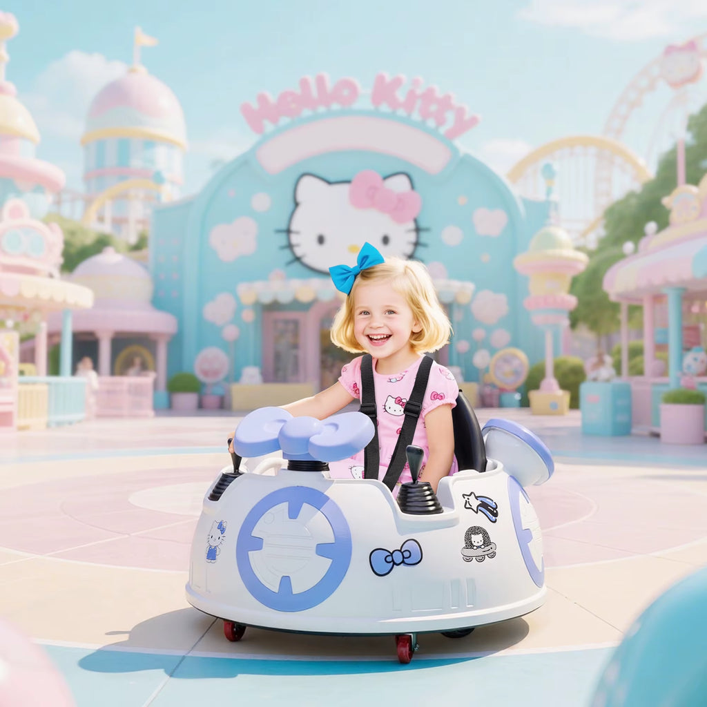 SEDOL Hello Kitty Kids 6V Bumper Car with Parental Remote Control 360° Spin Waltz Car with USB Music Player LED Headlights and Official Sanrio Aesthetic