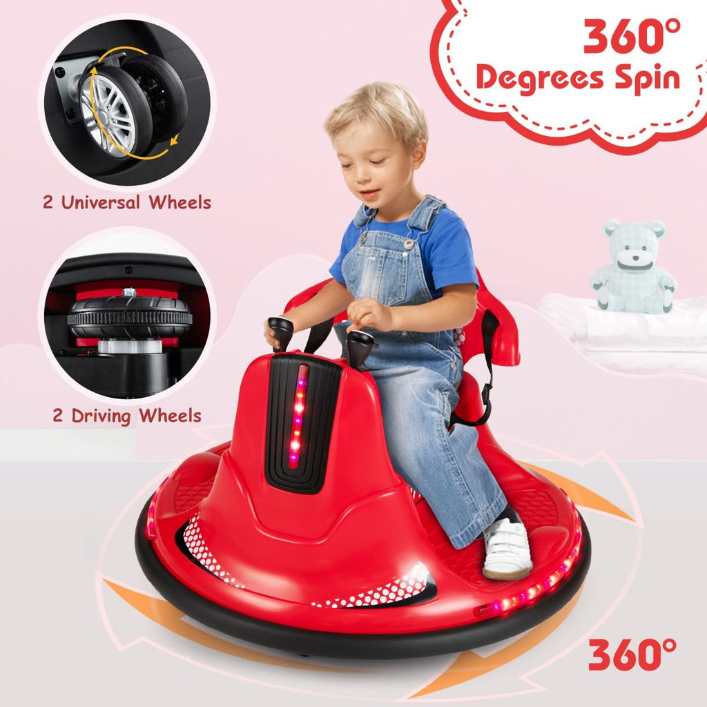 SEDOL 12V High-Performance Kids Bumper Car with 360° Zero-Turn Dual Joysticks Parental Remote Control LED Surround Lighting and Integrated USB/Story Hub
