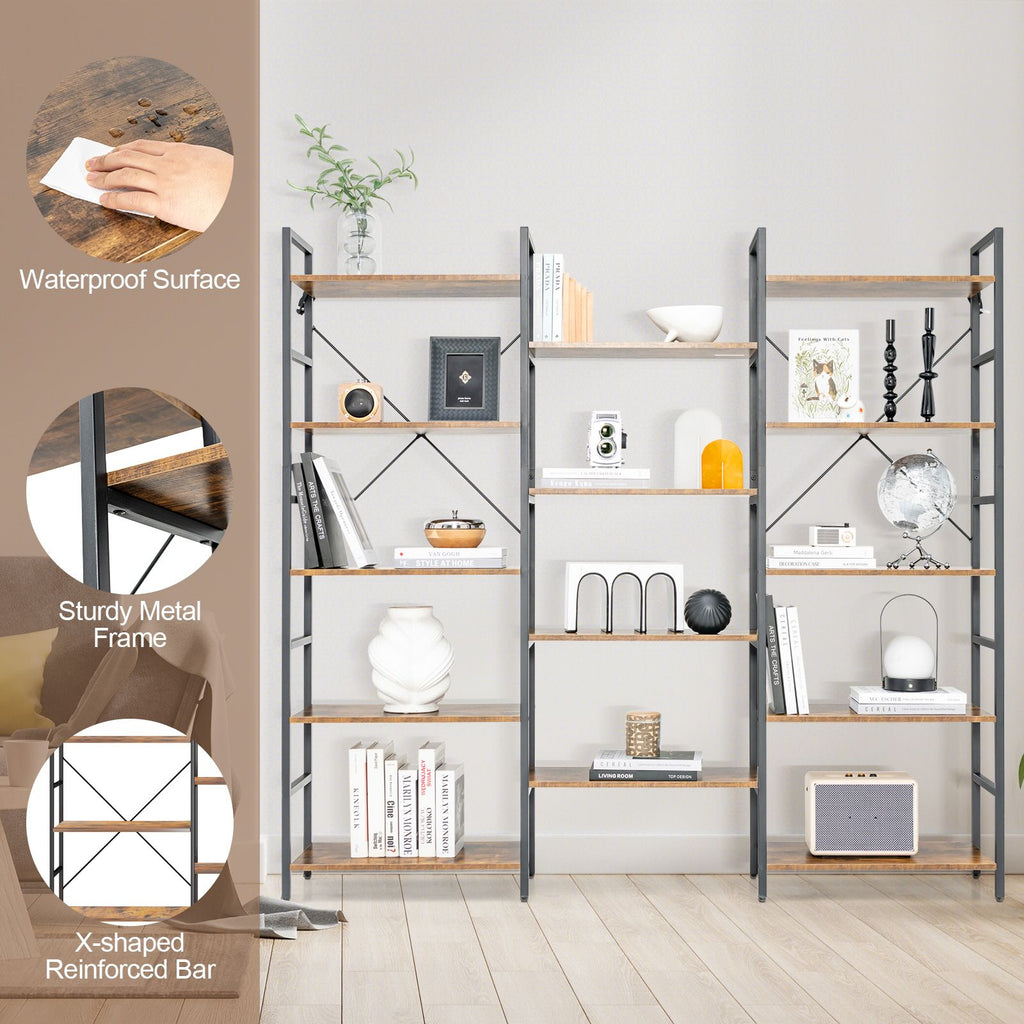 5-Tier Industrial Bookshelf with 14 Open Shelves for Home Office