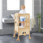 SEDOL Folding Montessori Learning Tower for Toddlers Space-Saving Height Adjustable Kitchen Helper Stool with Safety Latches and Full-Surround Guardrails