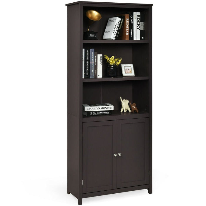 Wooden Tall Bookcase with 3-Tier Storage Cabinet