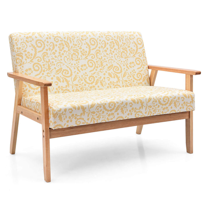 2-Seater Wooden Upholstered Loveseat with Rubber Wood Armrests
