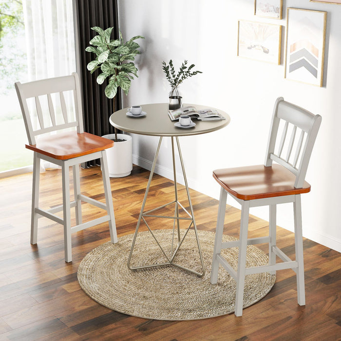 Set of 2 97Cm Swivel Rubber Wood Bar Stools with Backrest and Footrest