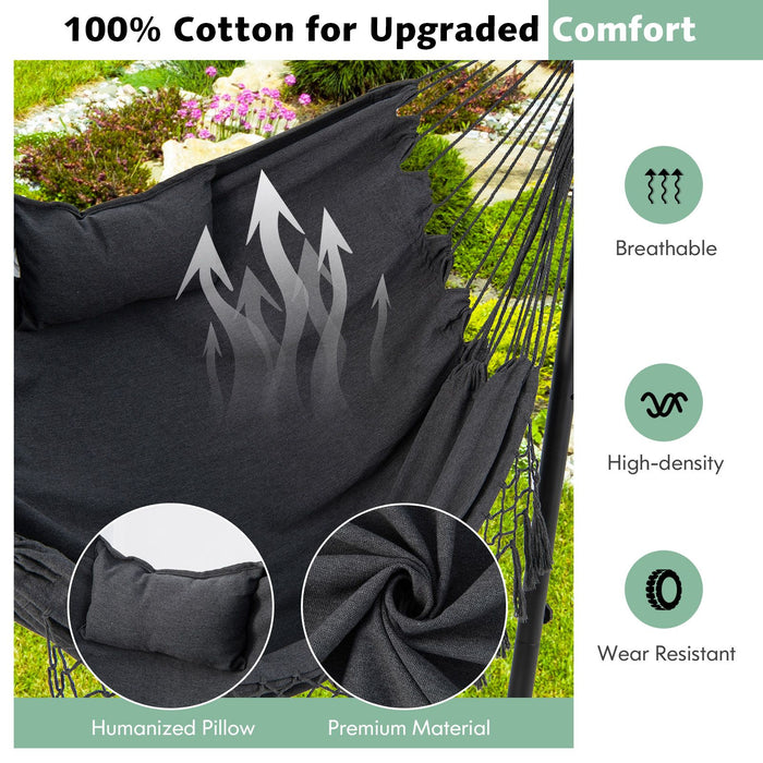 Hammock Chair with Stand – Adjustable Height, Phone Holder & Boho Tassels
