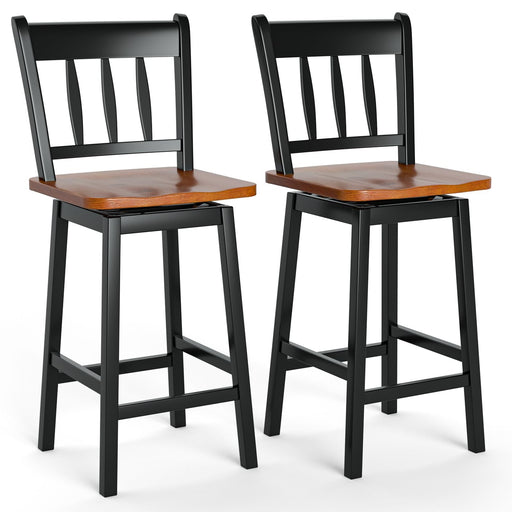 Set of 2 97Cm Swivel Rubber Wood Bar Stools with Backrest and Footrest