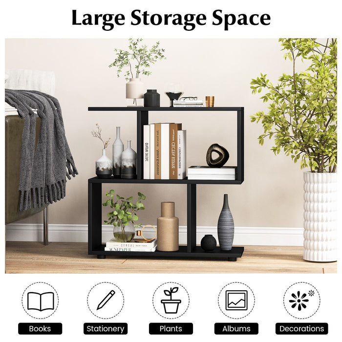 2-Tier Irregular Storage Shelf Wood Shelving Units with 4 Compartments