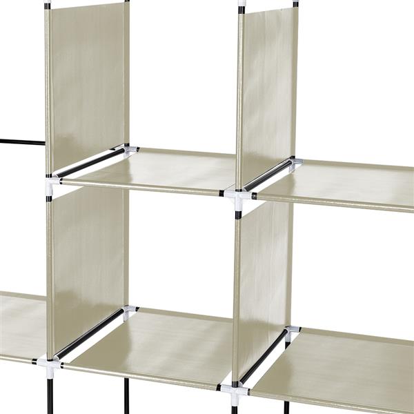67" Portable Clothes Wardrobe – 12-Shelf Fabric Closet Organiser (Beige)