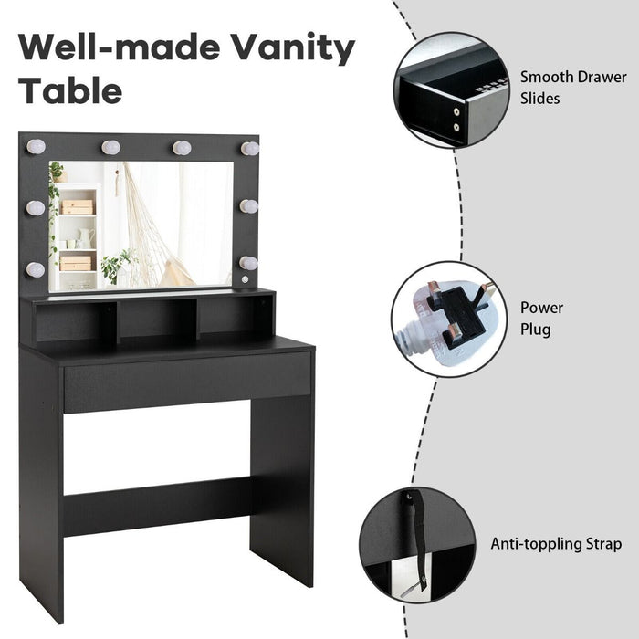 Modern Dressing Table Set with LED Lights Mirror and Drawer