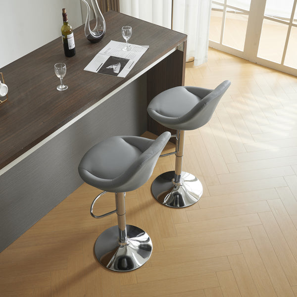 Adjustable PU Leather Counter & Bar Stool Set of 2 – Swivel 360°, Gas‑lift Height, Backrest, Foot‑rest – Grey