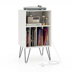 3-Tier Record Player Stand with Charging Station Shelf and 4 Dividers