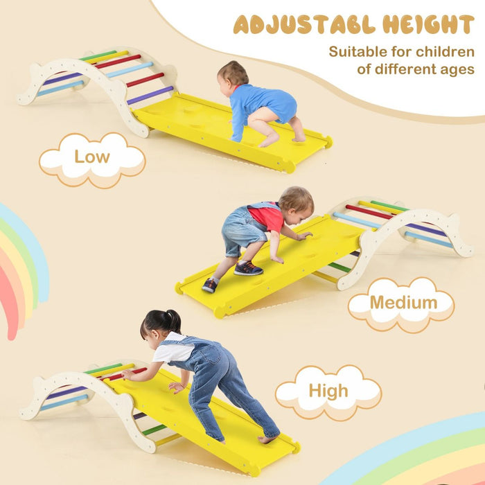 3-in-1 Wooden Climber Arch with Ramp & Rocker – Indoor Toddler Playset